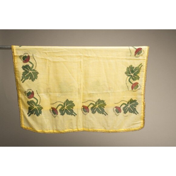 Yellow Floral Hand-Painted Embroidered Square Scarf With Beaded Trim - Picture 3 of 5